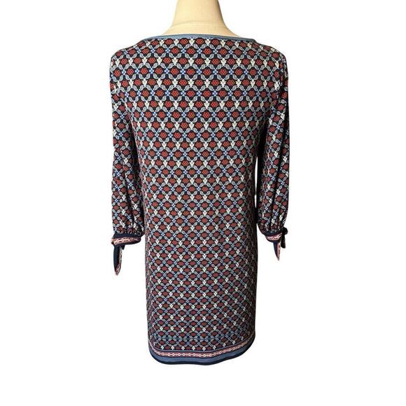 Max Studio Geometric Shift Dress Small Red Blue Print Open 3/4 Sleeve - Picture 6 of 9